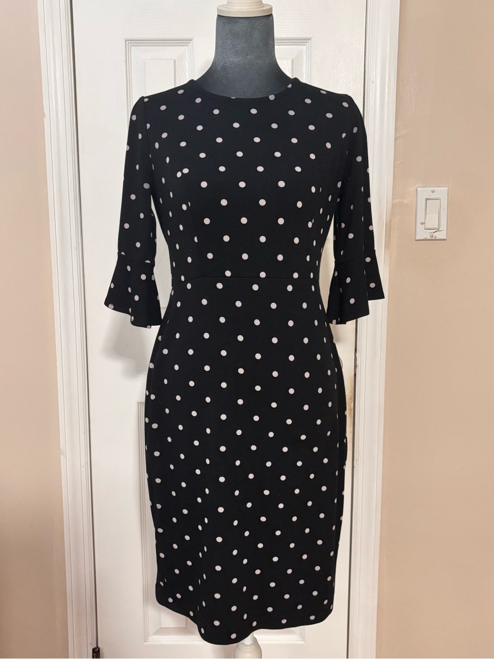 Old Navy Black Mini Dress with White Polka Dots and Ruffle Sleeves